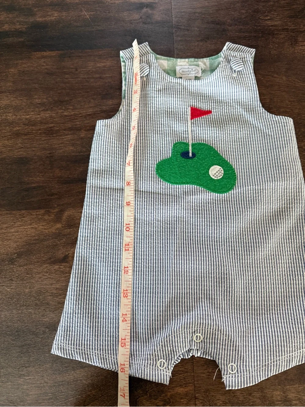 Mud Pie Blue & White Striped Golf Jon Jon Onesie size 6-9Months